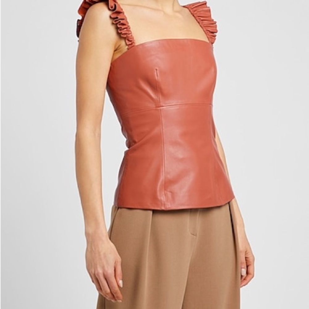 8 by YOOX leather ruffle strap tops XS